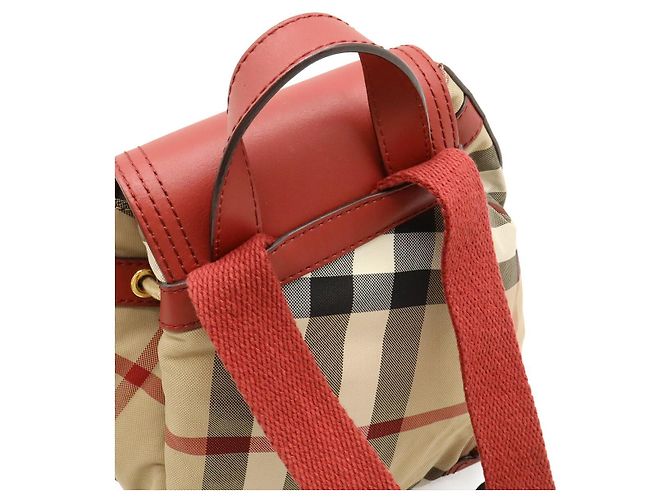 Zaino Burberry House Check in nylon e pelle Marrone Beige - vista 4