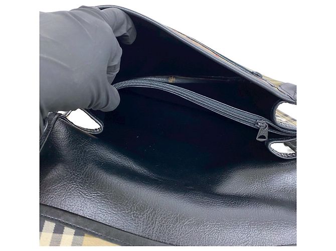 Borsa a tracolla in tela e pelle Burberry Nero - vista 10
