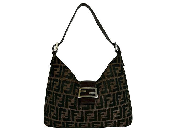 Borsa a tracolla in tela e pelle Fendi Marrone - vista 2