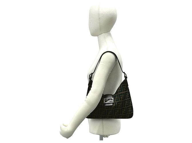 Borsa a tracolla in tela e pelle Fendi Marrone - vista 3
