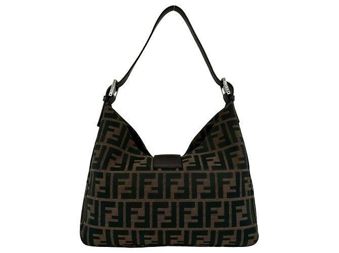 Borsa a tracolla in tela e pelle Fendi Marrone - vista 4