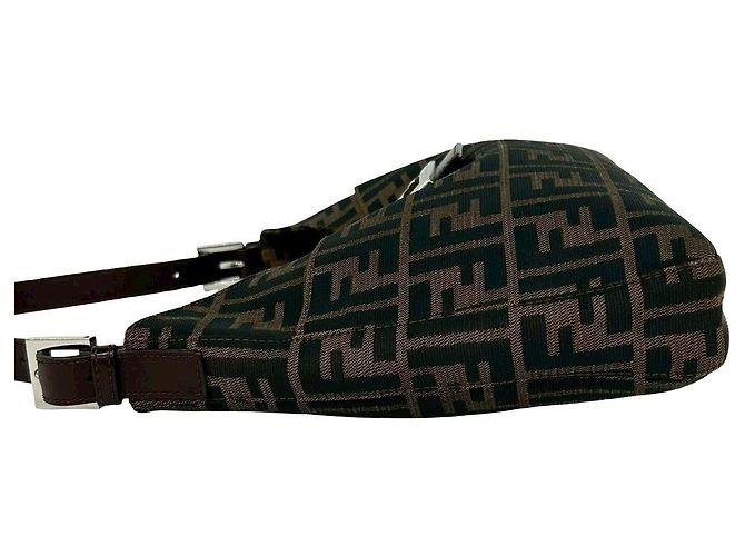 Borsa a tracolla in tela e pelle Fendi Marrone - vista 6