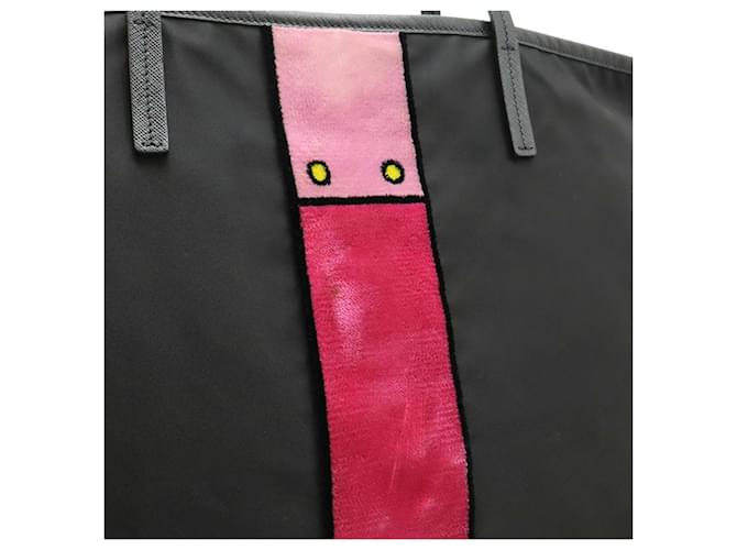 Prada Nylon-Leder-Tote-Bag Schwarz - Ansicht 8