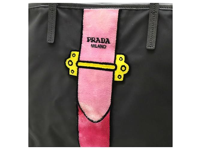 Prada Nylon-Leder-Tote-Bag Schwarz - Ansicht 9