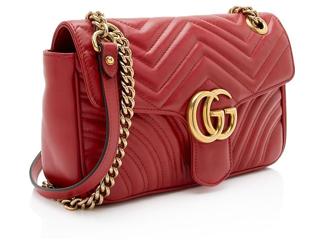 Borsa Gucci Matelasse Leather GG Marmont con patta media Rosso - vista 2
