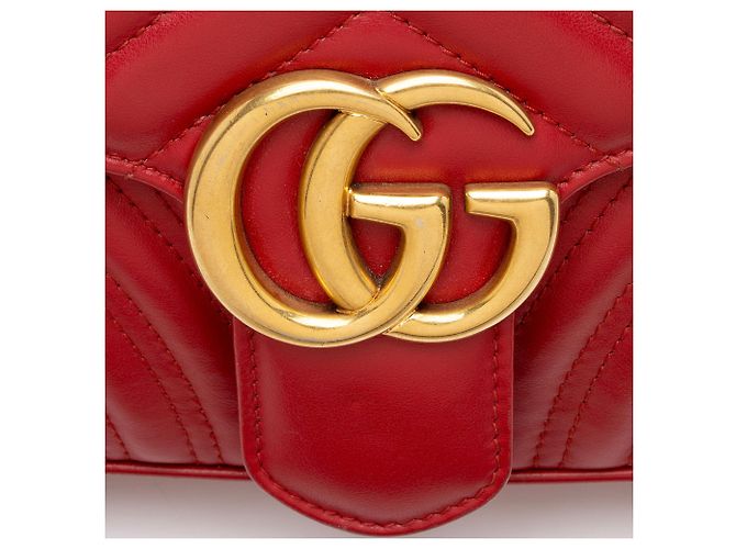 Borsa Gucci Matelasse Leather GG Marmont con patta media Rosso - vista 9