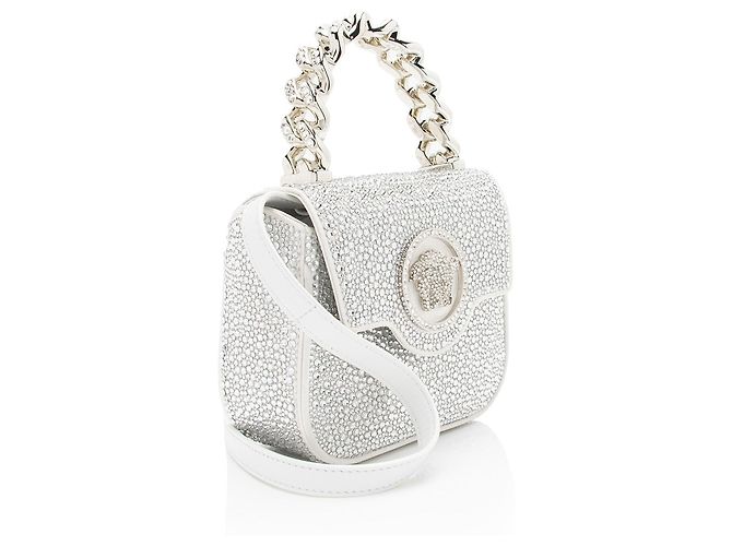 Versace La Medusa Mini Top Handle aus Satin mit Kristallbesatz Silber Metallisch - Ansicht 2