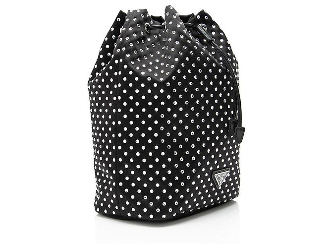 Prada Re-Nylon Crystal Embellished Drawstring Pouch Black - view 2