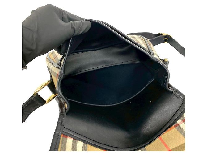 Borsa a tracolla in tela e pelle Burberry Marrone - vista 10