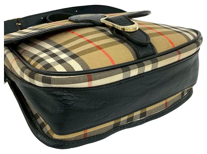 Borsa a tracolla in tela e pelle Burberry Marrone - vista 8