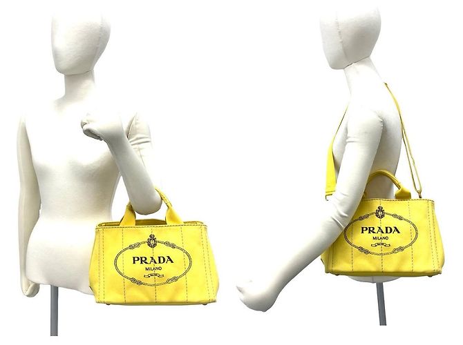 Prada Canapa Canvas 2way Tasche Gelb - Ansicht 3