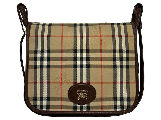 Borsa a tracolla in pelle e tela Burberry Marrone Beige - vista 2