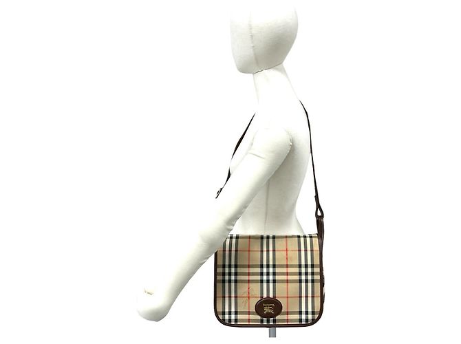 Borsa a tracolla in pelle e tela Burberry Marrone Beige - vista 3