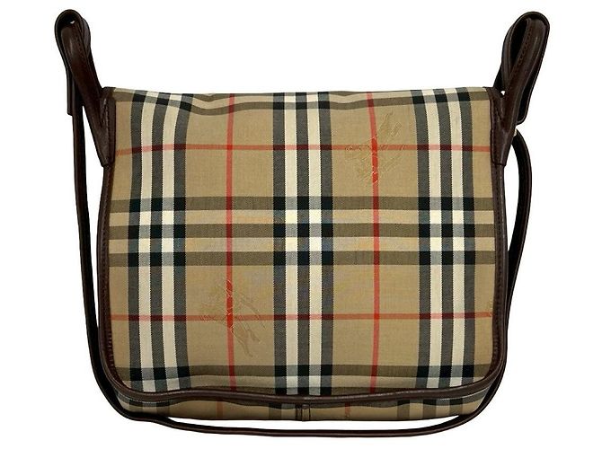 Borsa a tracolla in pelle e tela Burberry Marrone Beige - vista 4