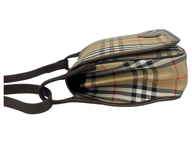 Borsa a tracolla in pelle e tela Burberry Marrone Beige - vista 6