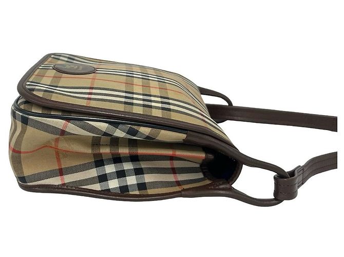Borsa a tracolla in pelle e tela Burberry Marrone Beige - vista 7