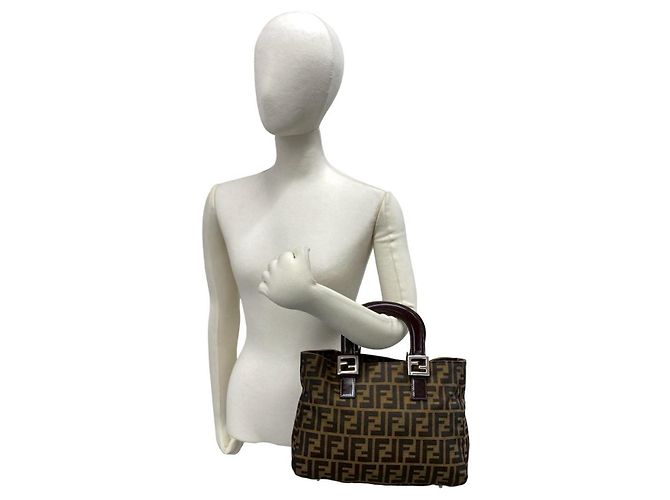 Zucchino Fendi FF Logo Canvas Leder Handtasche Braun - Ansicht 3