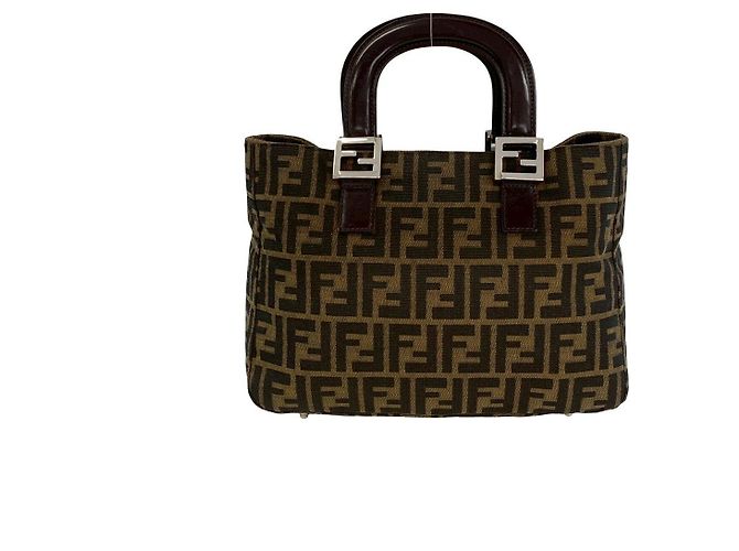 Zucchino Fendi FF Logo Canvas Leder Handtasche Braun - Ansicht 4