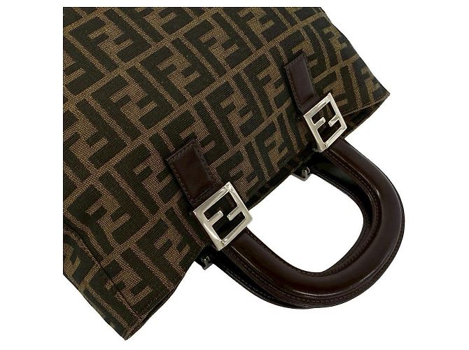 Zucchino Fendi FF Logo Canvas Leder Handtasche Braun - Ansicht 5