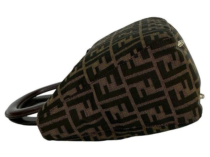 Zucchino Fendi FF Logo Canvas Leder Handtasche Braun - Ansicht 6