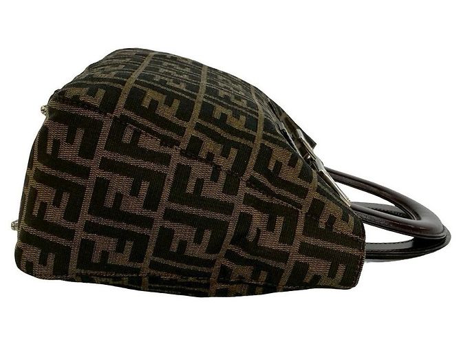Zucchino Fendi FF Logo Canvas Leder Handtasche Braun - Ansicht 7