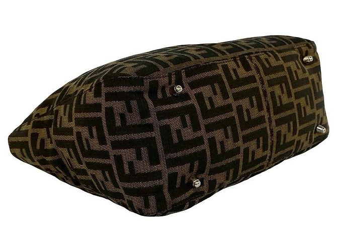 Zucchino Fendi FF Logo Canvas Leder Handtasche Braun - Ansicht 8