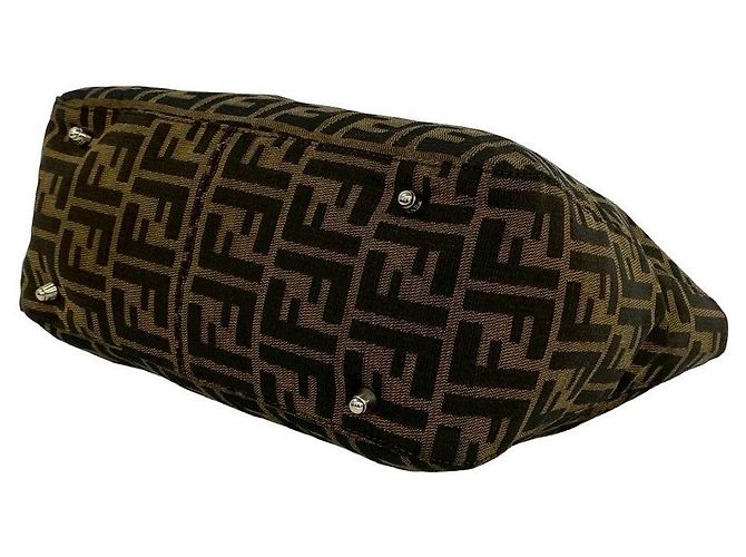 Zucchino Fendi FF Logo Canvas Leder Handtasche Braun - Ansicht 9