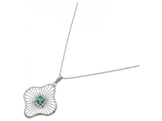 Autre Marque Collana con smeraldo e diamanti in Pt900/Pt850 Verde - vista 2