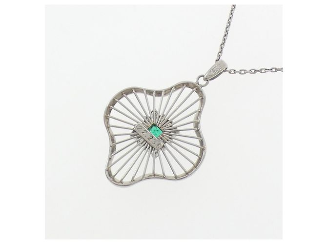 Autre Marque Collana con smeraldo e diamanti in Pt900/Pt850 Verde - vista 4