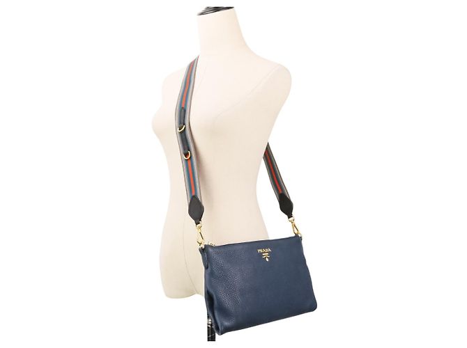 Borsa a tracolla Prada Vit.Daino in pelle Blu navy - vista 12