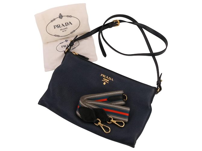 Borsa a tracolla Prada Vit.Daino in pelle Blu navy - vista 14