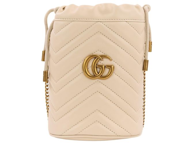 Mini borsa a secchiello con catena in pelle Gucci GG Marmont Crudo - vista 2