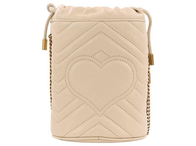 Mini borsa a secchiello con catena in pelle Gucci GG Marmont Crudo - vista 3