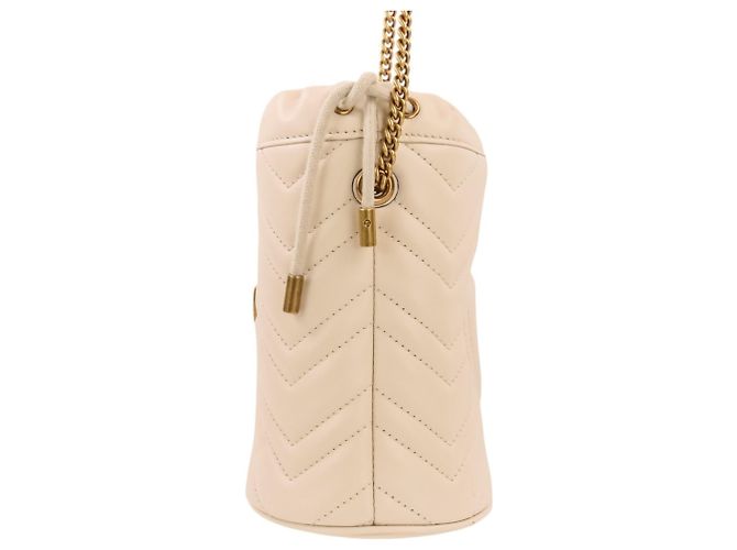 Mini borsa a secchiello con catena in pelle Gucci GG Marmont Crudo - vista 4