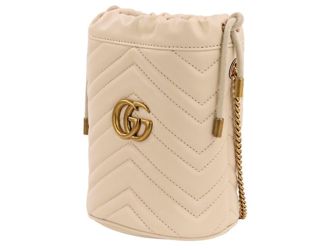 Mini borsa a secchiello con catena in pelle Gucci GG Marmont Crudo - vista 8