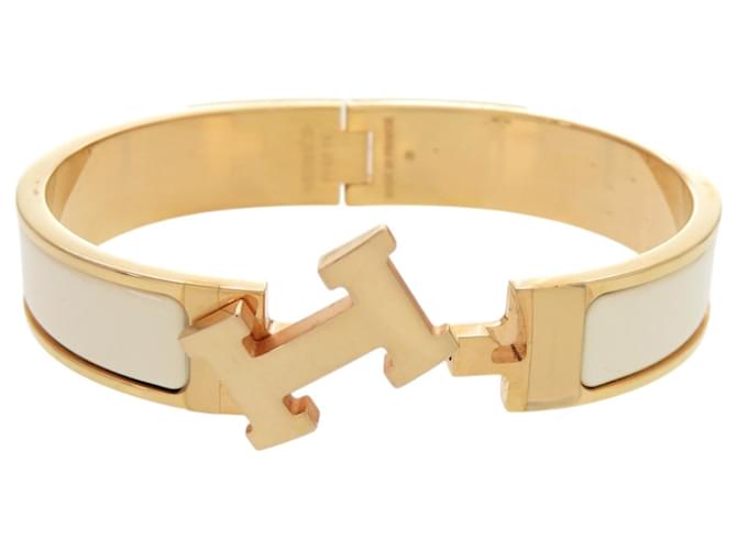 Hermès Pulsera Click H PM Hermes Blanco Dorado - vista 3