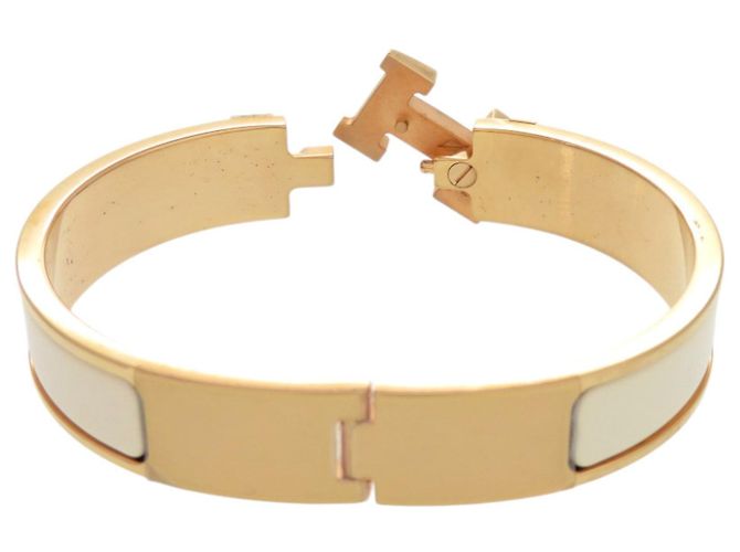 Hermès Pulsera Click H PM Hermes Blanco Dorado - vista 4