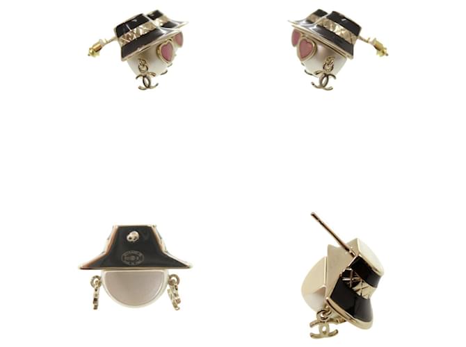 Orecchini a lobo Chanel Coco Mark Doll Nero Bianco D'oro - vista 4
