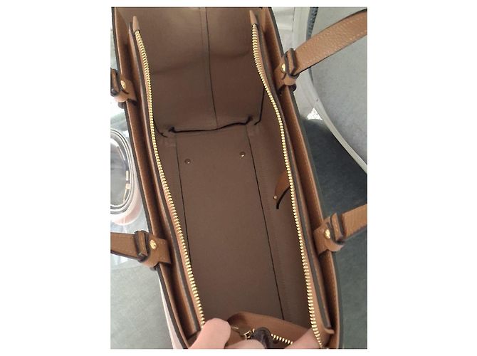 Autre Marque Gianni Notaro Shopper aus braunem Leder und beigefarbener Leinwand - vue 3