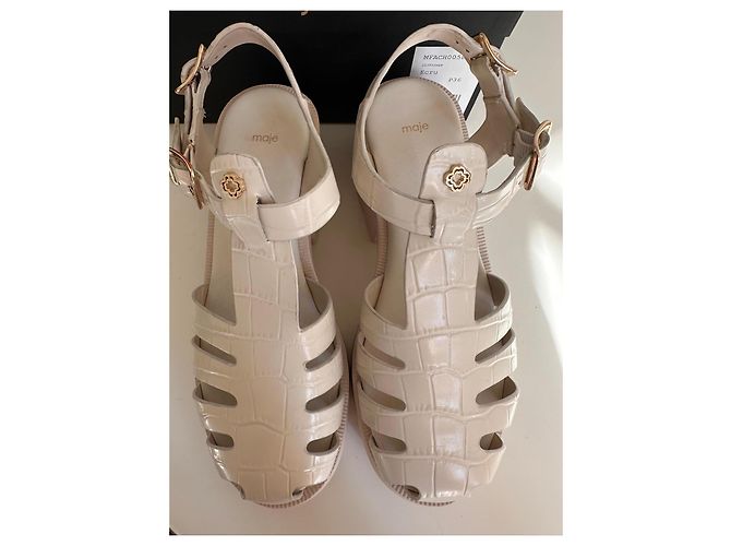 Maje Cream Croc-Effect Leather Platform Sandals - view 2