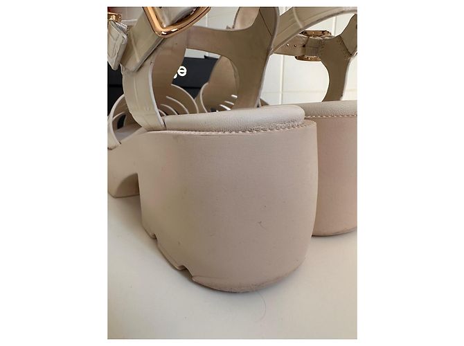 Maje Cream Croc-Effect Leather Platform Sandals - view 3