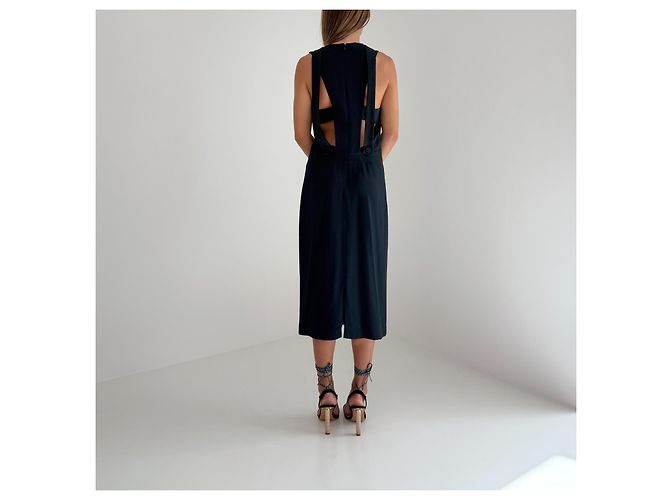 Adam Lippes Spring 2014 Runway Seidengefüttertes Cut-Out Midi-Kleid Marineblau - Ansicht 11