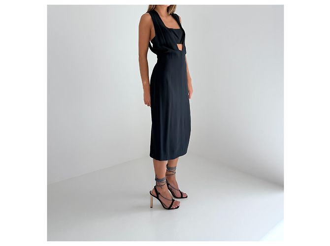Adam Lippes Spring 2014 Runway Seidengefüttertes Cut-Out Midi-Kleid Marineblau - Ansicht 2