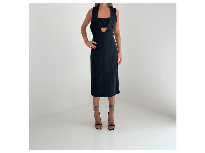 Adam Lippes Spring 2014 Runway Seidengefüttertes Cut-Out Midi-Kleid Marineblau - Ansicht 3
