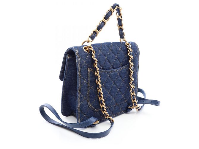 Zaino Chanel Matelassé Denim Chain Blu - vista 2