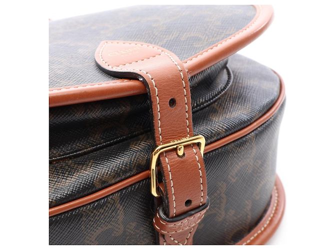 Céline Borsa a tracolla Celine CELINE Folco Medium Bag Triomphe Marrone Nero - vista 7