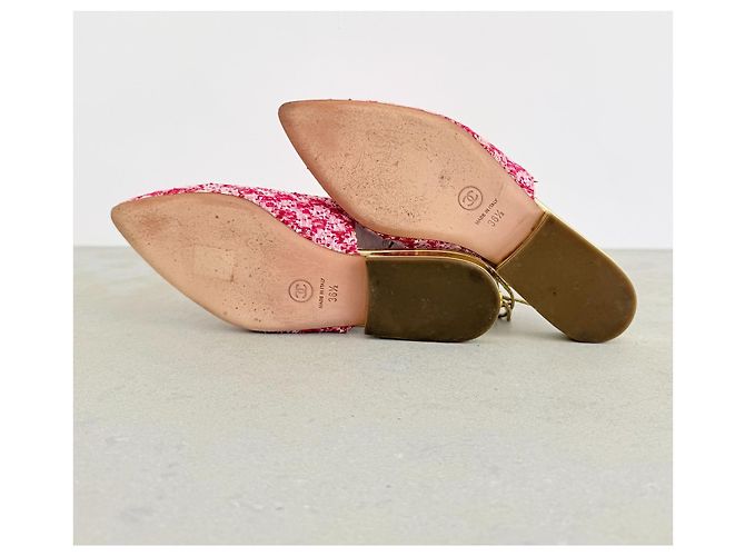 Timeless Mules in tweed rosa Chanel Resort 2015 Runway con lacci Rosso D'oro - vista 6