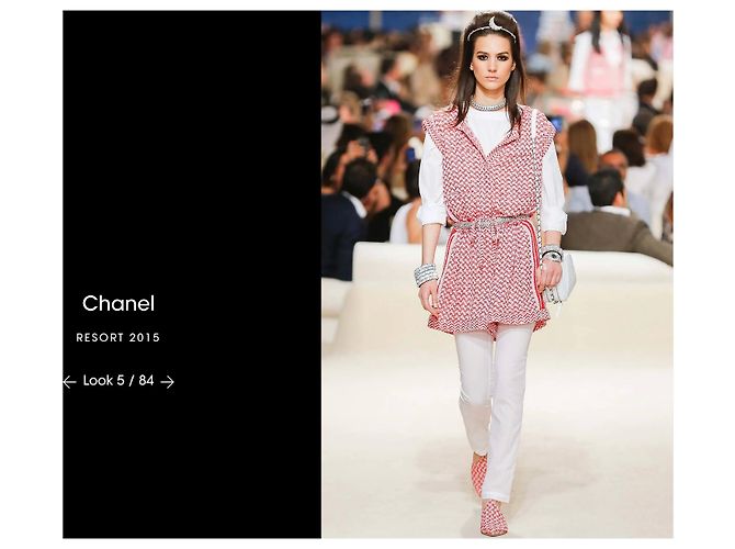 Timeless Mules in tweed rosa Chanel Resort 2015 Runway con lacci Rosso D'oro - vista 9