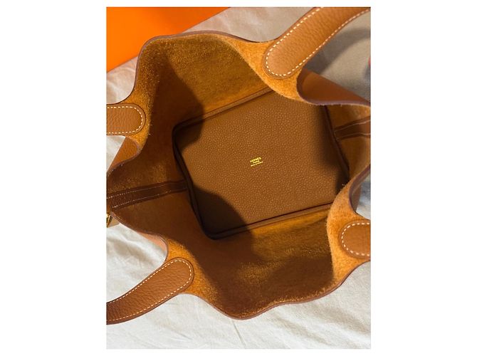 Hermès Borsa Picotin in pelle granulata Marrone Gold hardware - vista 10