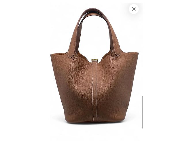 Hermès Borsa Picotin in pelle granulata Marrone Gold hardware - vista 2
